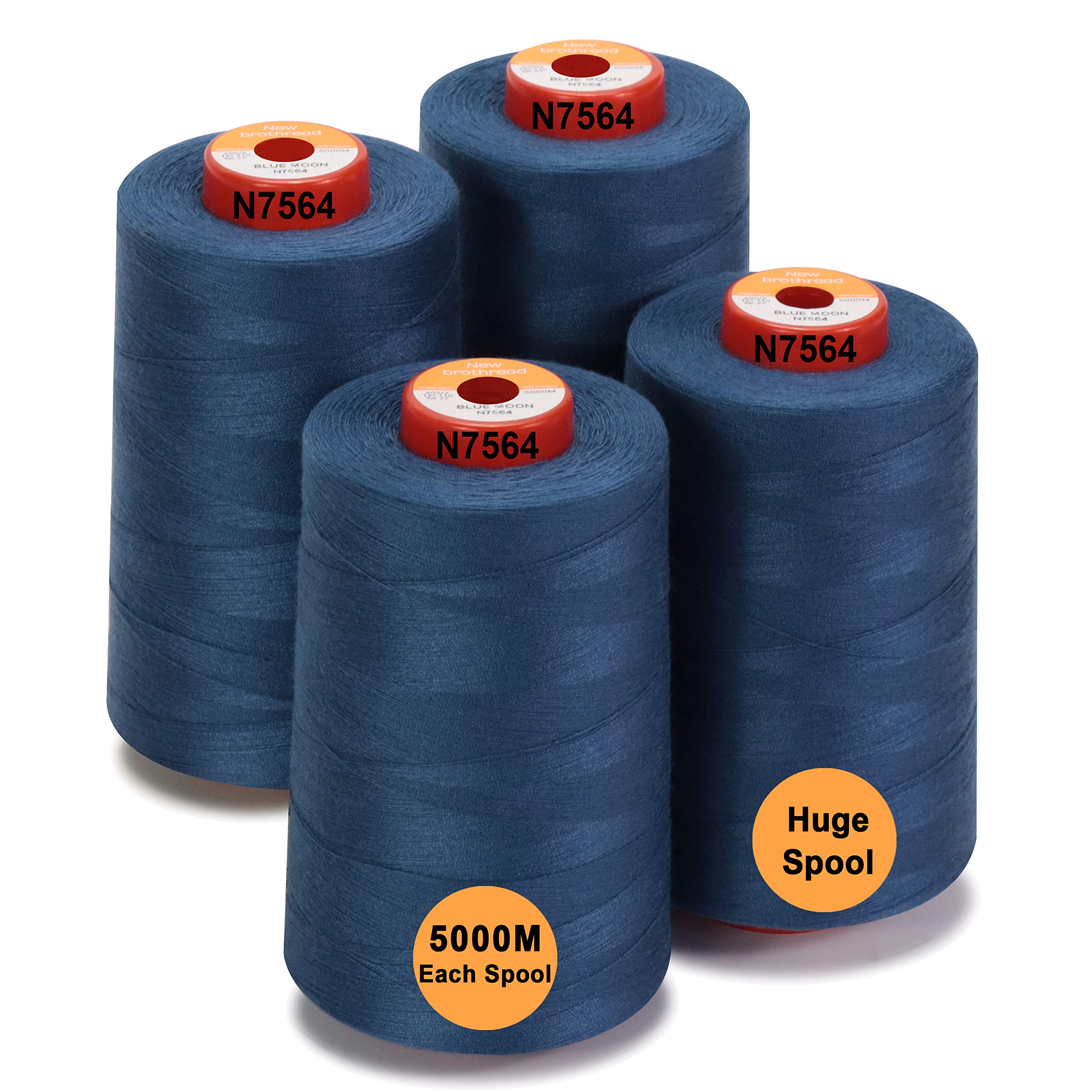 New brothread - 28 Options - 4 Large Cones of 5000M Each All Purpose Polyester Sewing Thread 40S/2 (Tex27) for Sewing, Quilting, Piecing, Serger and Overlock - Blue Moon — image 1