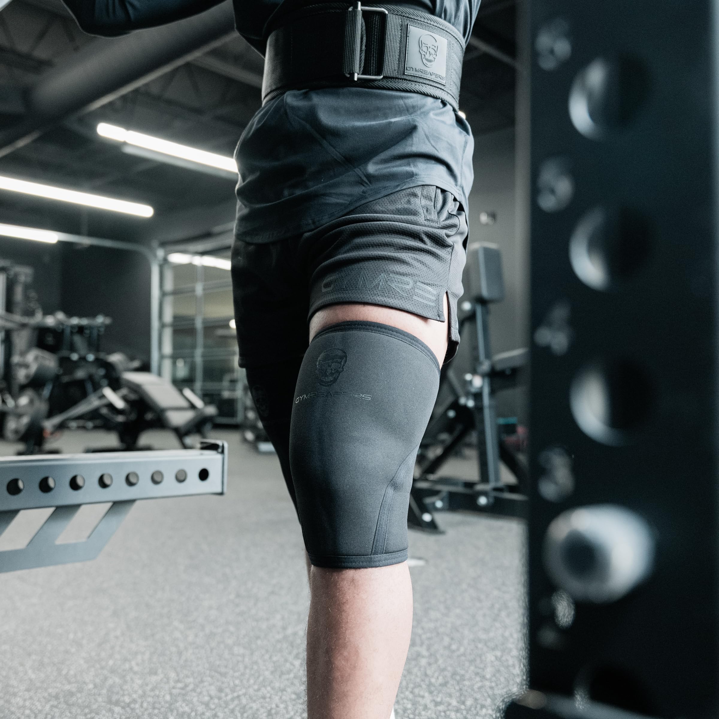 Gymreapers Knee Sleeves (1 Pair) With Gym Bag - IPF Approved - Knee Compression Sleeve Support for Squats, Weightlifting, and Powerlifting 7MM Neoprene Sleeves - 1 Year Warranty (Black/Black, Large)