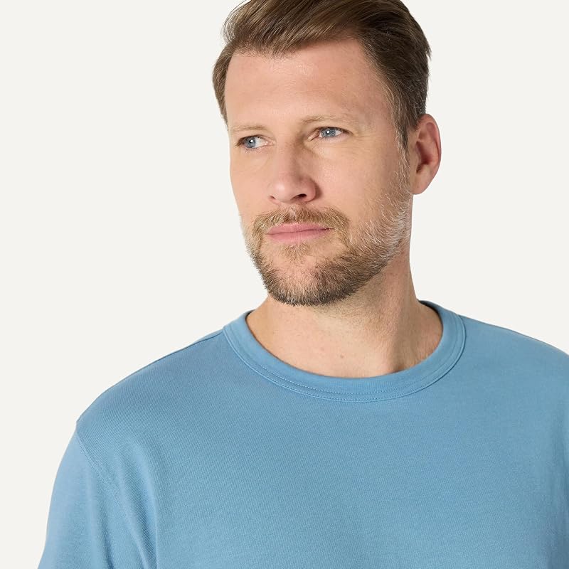 Camiseta de algodón Pesado de Ajuste Holgado para Hombre, Color Azul Polvoriento, Talla M