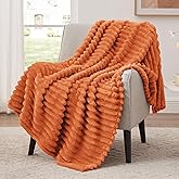 EXQ Home Fall Throw Blanket for Couch or Bed - 3D Stripe Jacquard Decorative Fleece Blankets - Cozy Soft Lightweight Fuzzy Flannel Blanket Suitable for All Seasons(50"×60",Orange)