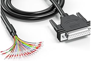 JUXINICE DB25 Female Connector to Bare Wire 3.3FT,26AWG DB25 Extension Cable All 25 Wires Equipped with Cable Marker Terminal