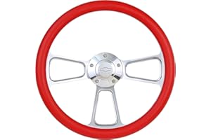 FOREVERSHARP Red Steering Wheel 14 Inch Aluminum with Chevy Installation Adapter and Horn