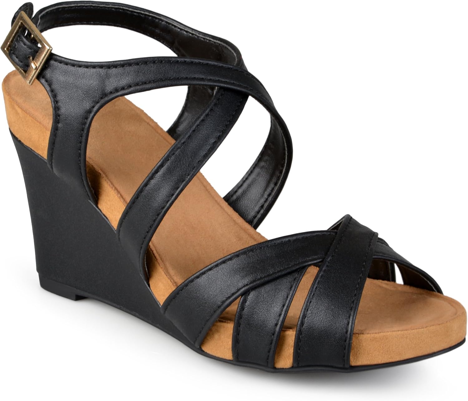 Amazon.com | Journee Collection Womens Comfort Sole Strappy Wedge Sandals (10, Black 