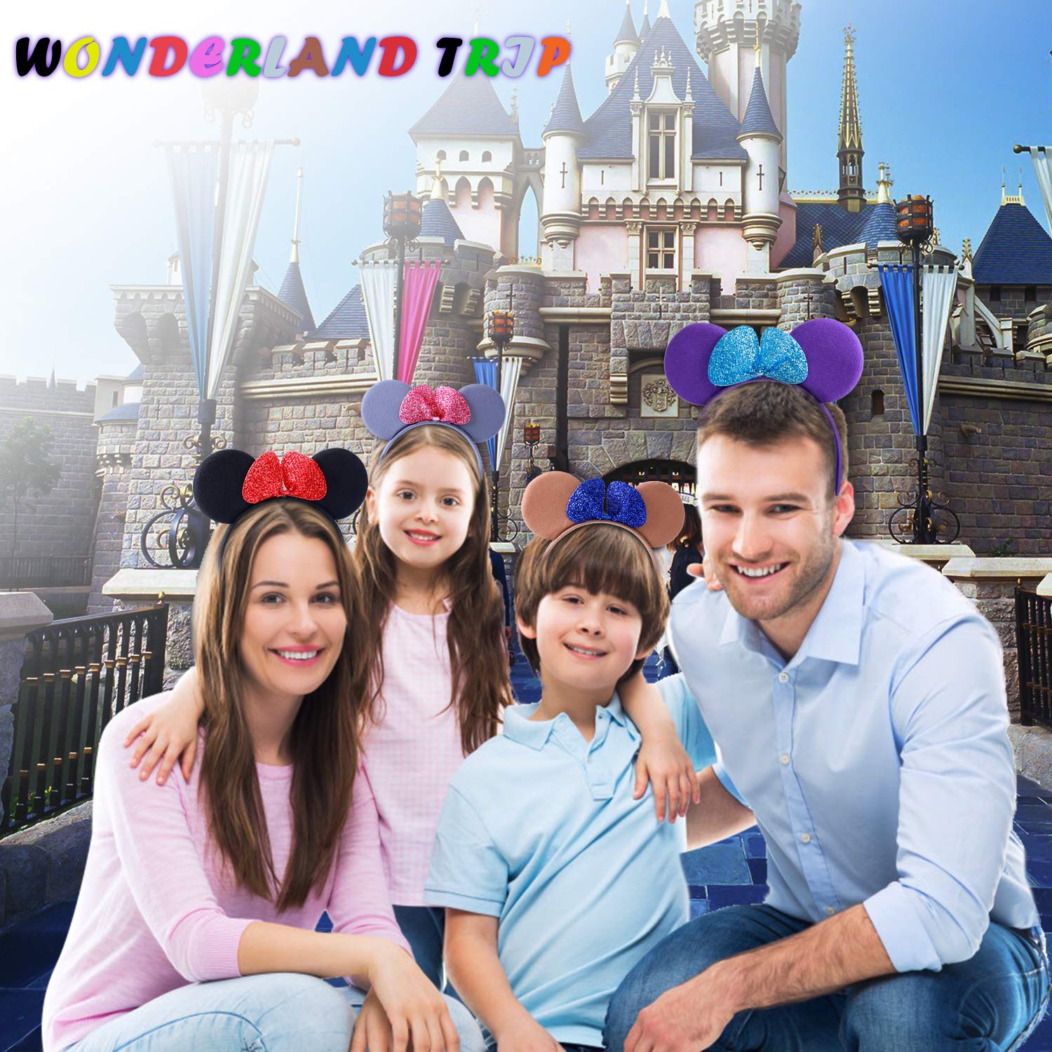 Mouse Ears Bow Set 12 Colorful Headbands Kids Birthday Party Trip Accessory Boys and Girls : Beauty