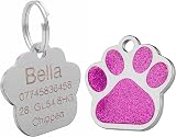 LARRYROO Personalised Engraved Dog Tag Cat Tag 27mm Glitter Paw Pink view 2