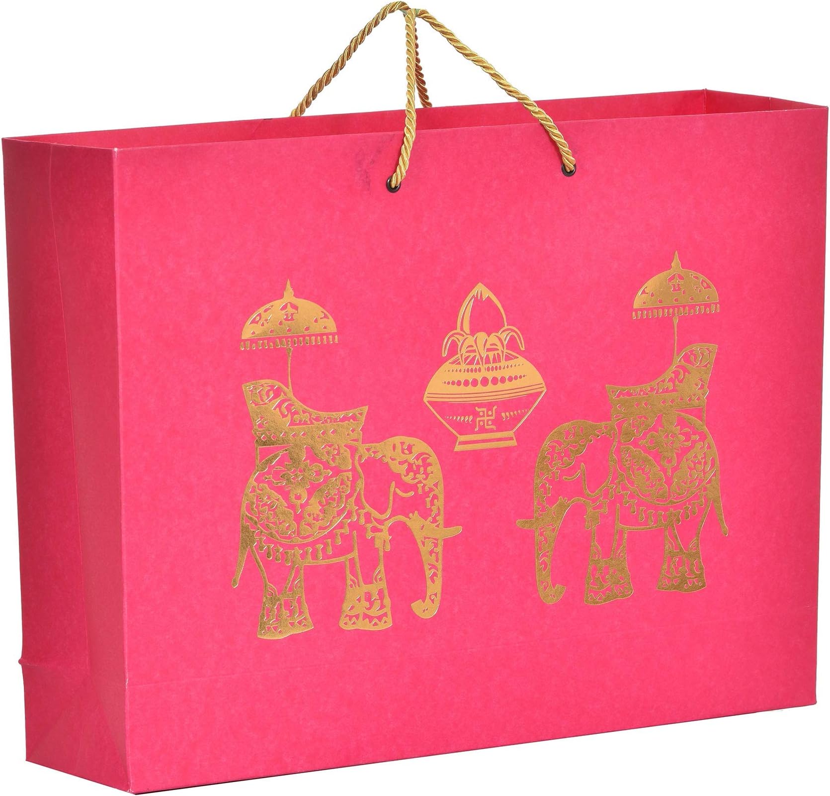 PPJ ® - PAPER CARRY BAG (ELEPHANT KALASH FOIL PRINTED), 16 Inch X 4 Inch X 12 Inch (Large) for DIWALI/FUNCTION/BIRTHDAY/RETURN GIFTS CHRISTMAS (Pack of 10)