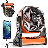 KITWLEMEN 20000mAh Battery Powered Camping Fan - 58H Max Cooling, Rechargeable Battery Operated Desk Fan with 4 Speeds, Bright Light & Hanging Hook, Portable for Tent Outdoor Hurricane Power Outage