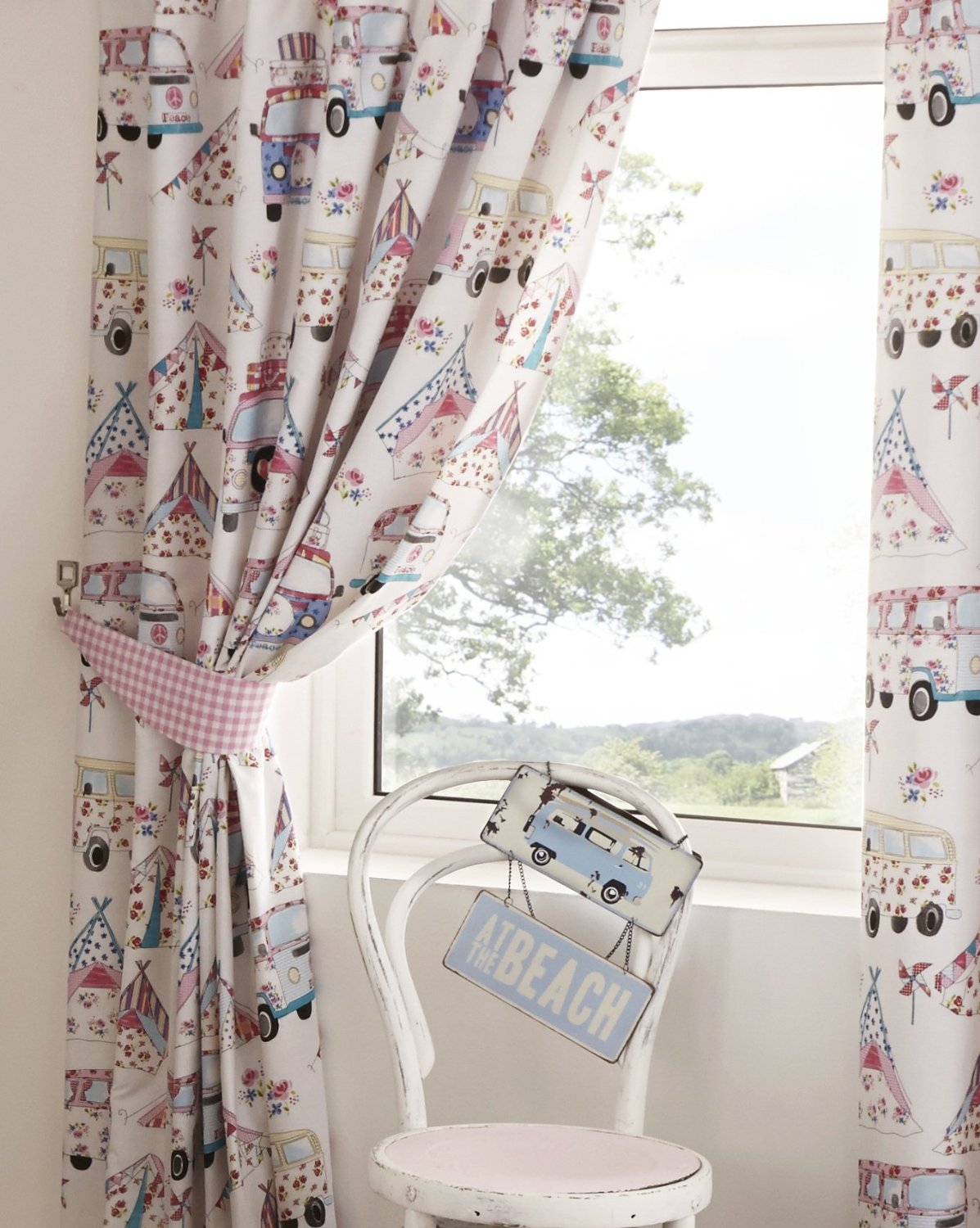 66x54 Lined Curtains Festival Pink Blue White Caravan Tents Peace