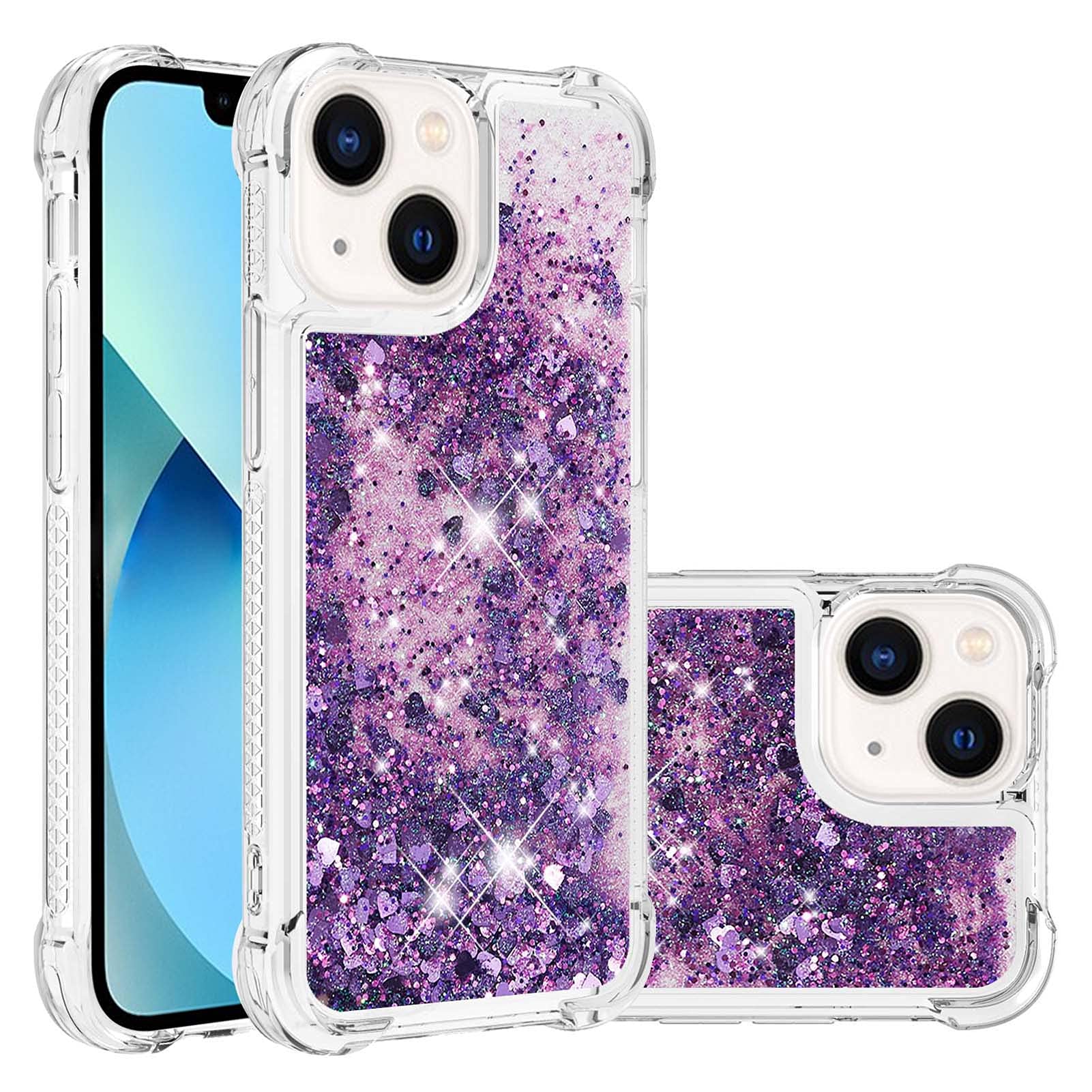 IMEIKONST Compatible with iPhone 15 Glitter Case, Liquid Sparkle Quicksand Clear Transparent Sequin Girls Slim TPU Bumper Silicone Shockproof Cover for iPhone 15. Love Purple YBW