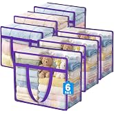 6 Pack Clear Storage Bags for Clothes, 45L Closet Organizers and Storage | Plastic storage with zipper and handle, moving bags, under-bed storage, closet organizer for blankets, comforters, toys