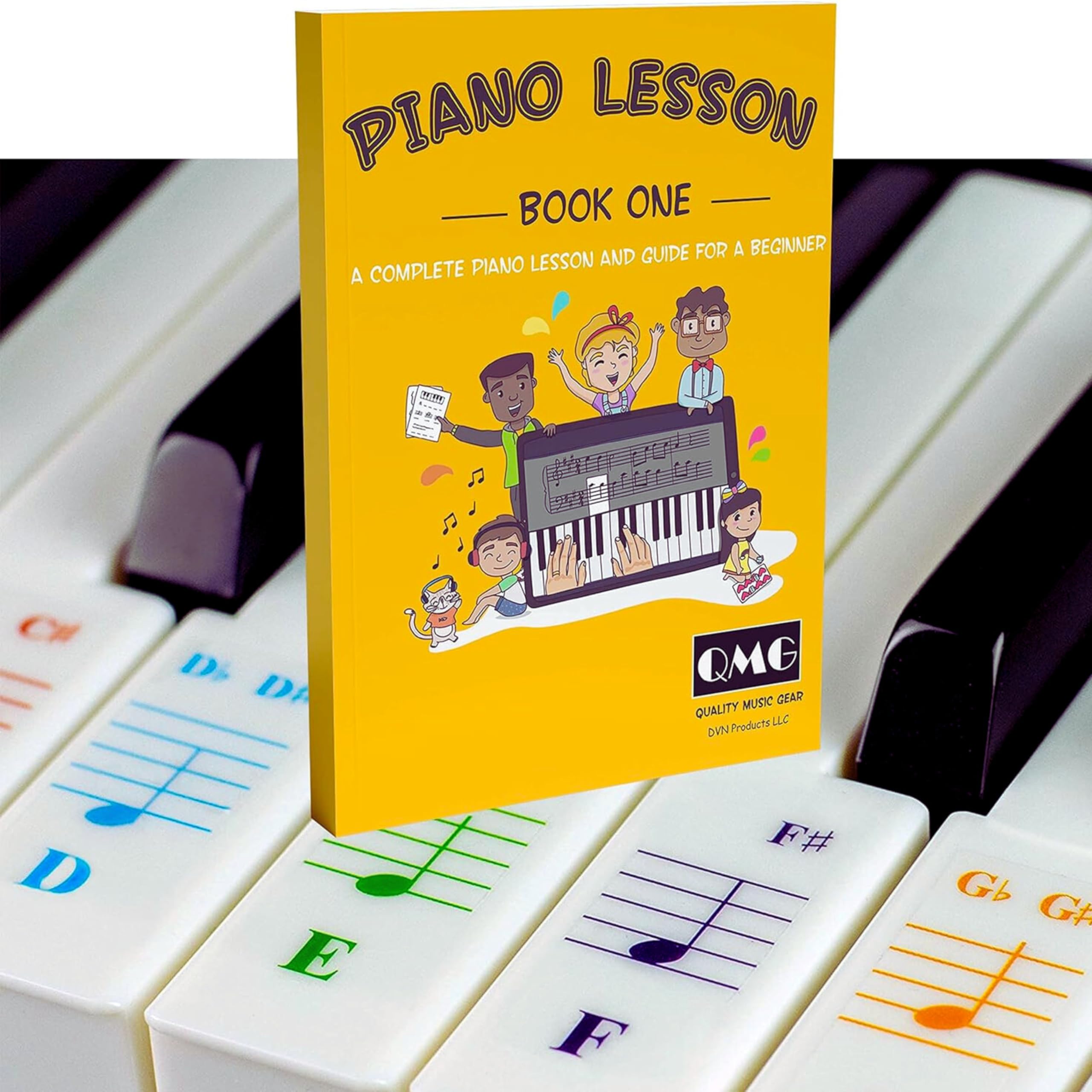 Photo 1 of Color Piano and Keyboard Stickers and Complete Color Note Piano Music Lesson and Guide Book for Kids and Beginners; Designed and Printed in USA