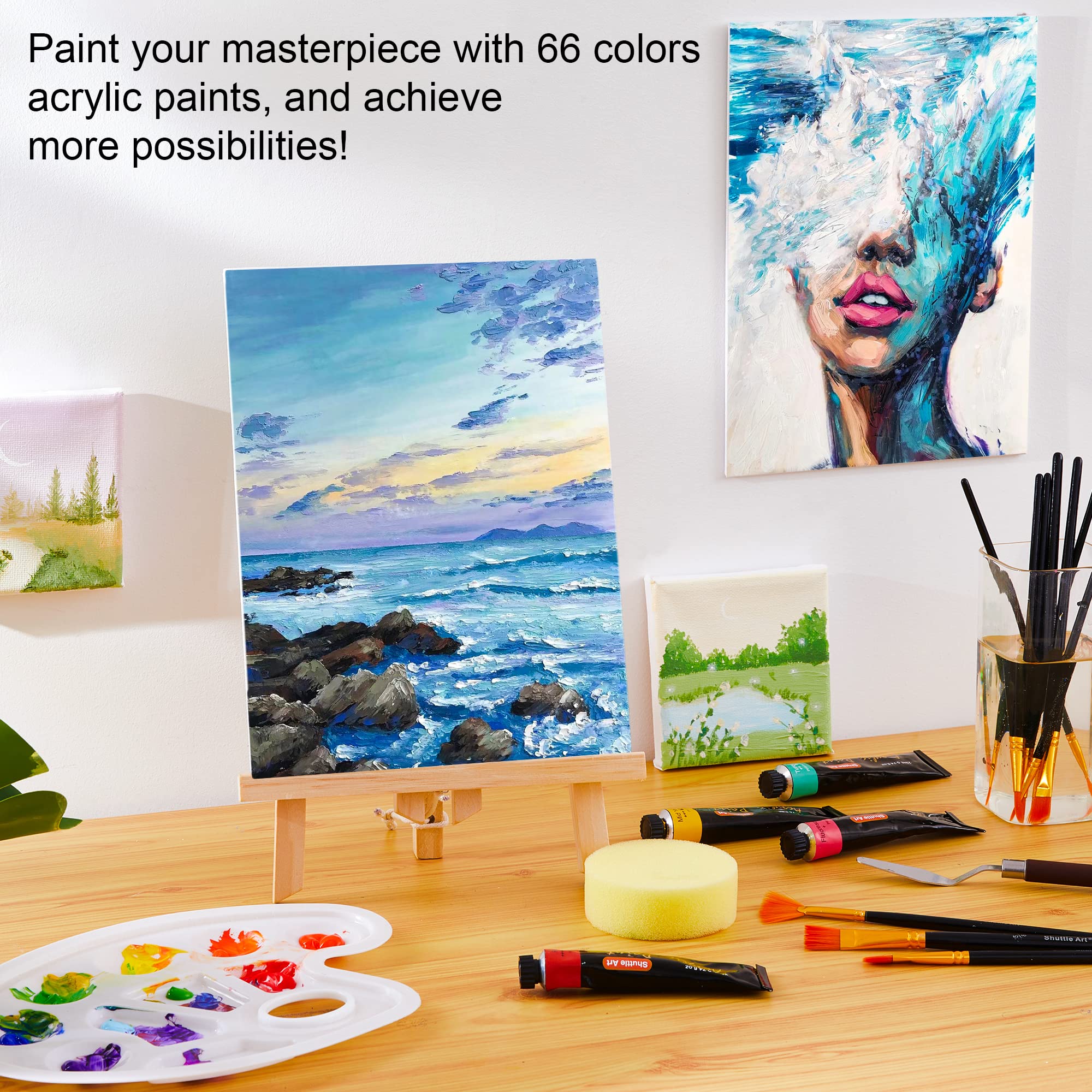 82 Pack Acrylic Paint Set, Shuttle Art 66 Colors Acrylic Paint with 10 Brushes, 22ml/0.74oz Tubes, Vibrant Colors, Artist Painting Supplies for Kids, Adults Painting & Crafting on Canvas, Wood Ceramic