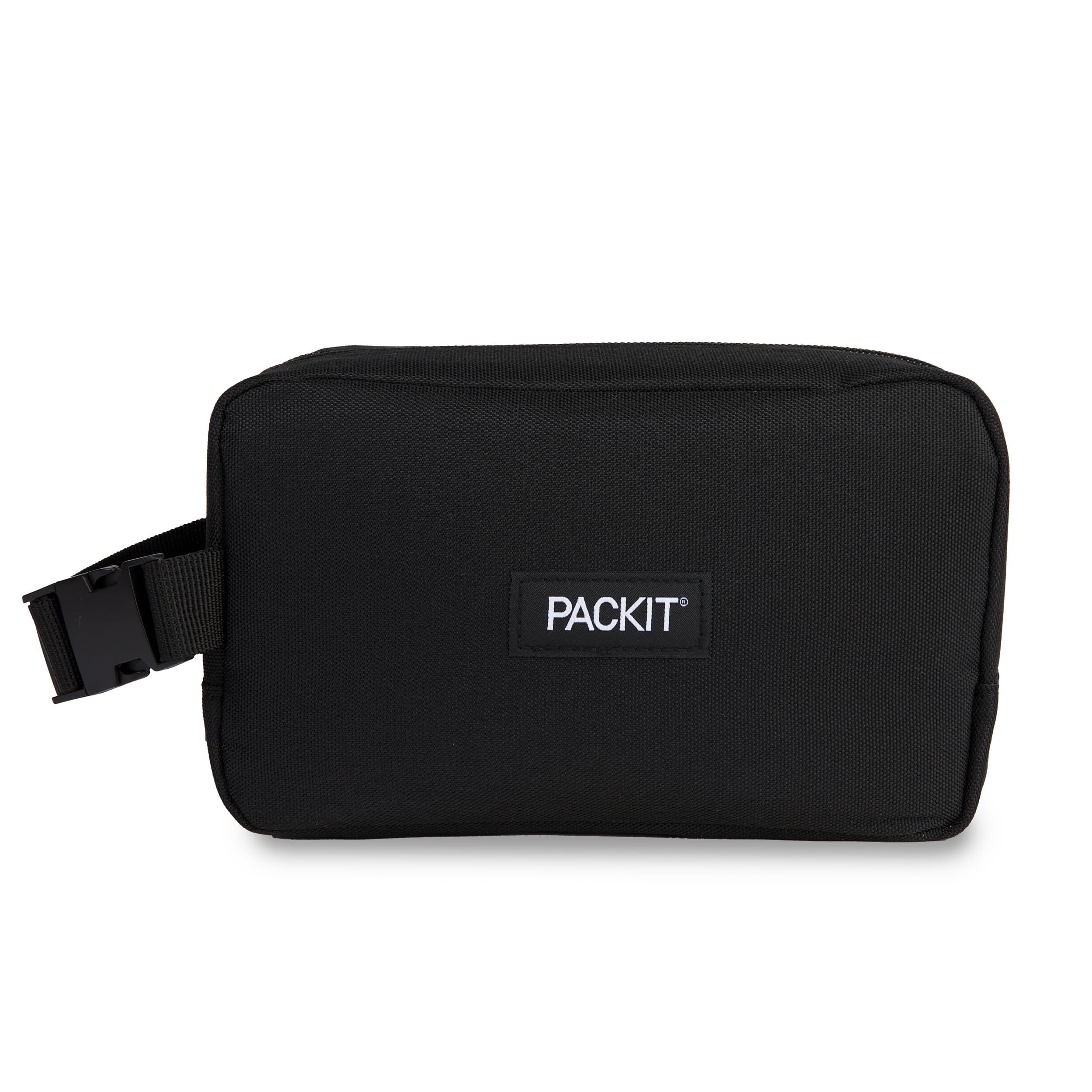 Photo 1 of PackIt Freezable Dual Compartment Snack Box, Black, Insulated and Freezable with ECOFREEZE Technology, Buckle Handle, Zip Closure, Reusable, Collapsible, Designed for Perishables and Dry Snacks