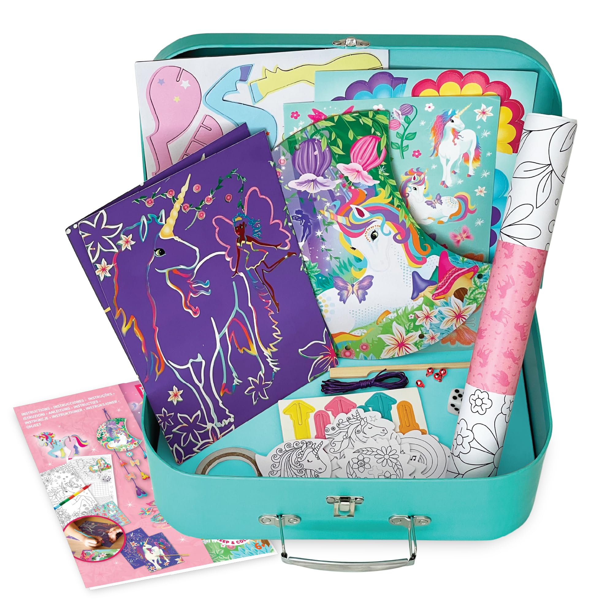 BOX CANDIY Unicorn Adventure Travel Craft Set I Colouring, Stickers, 3D Crafts & More in Keepsake Suitcase.