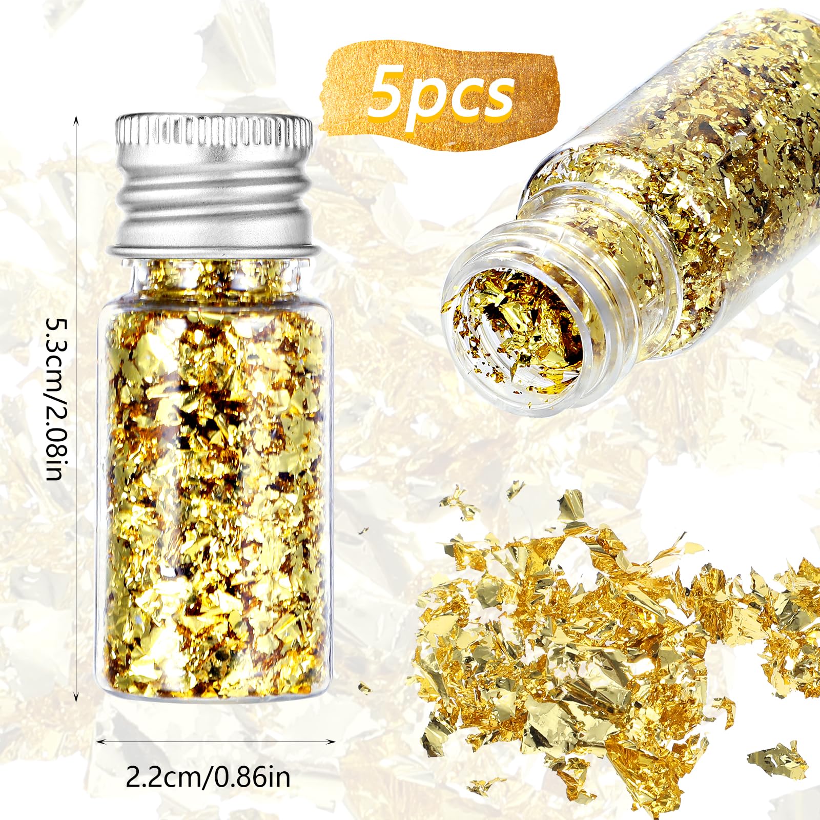 5Pcs Decorative Gold Leaf, Multifunction Gold Flakes Food Golden Leaf Cake Decoration Baking Golden Foil Chocolates Decor for Cooking Dessert Steak Decoration Crafts Painting Nail Arts Spa