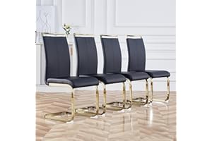 Baysitone Modern Dining Chairs Set of 4, Side Dining Room Chairs with Golden Legs, Kitchen Chairs with Faux Leather Padded Seat High Back, Chairs for Dining Room,Kitchen, Living Room Black