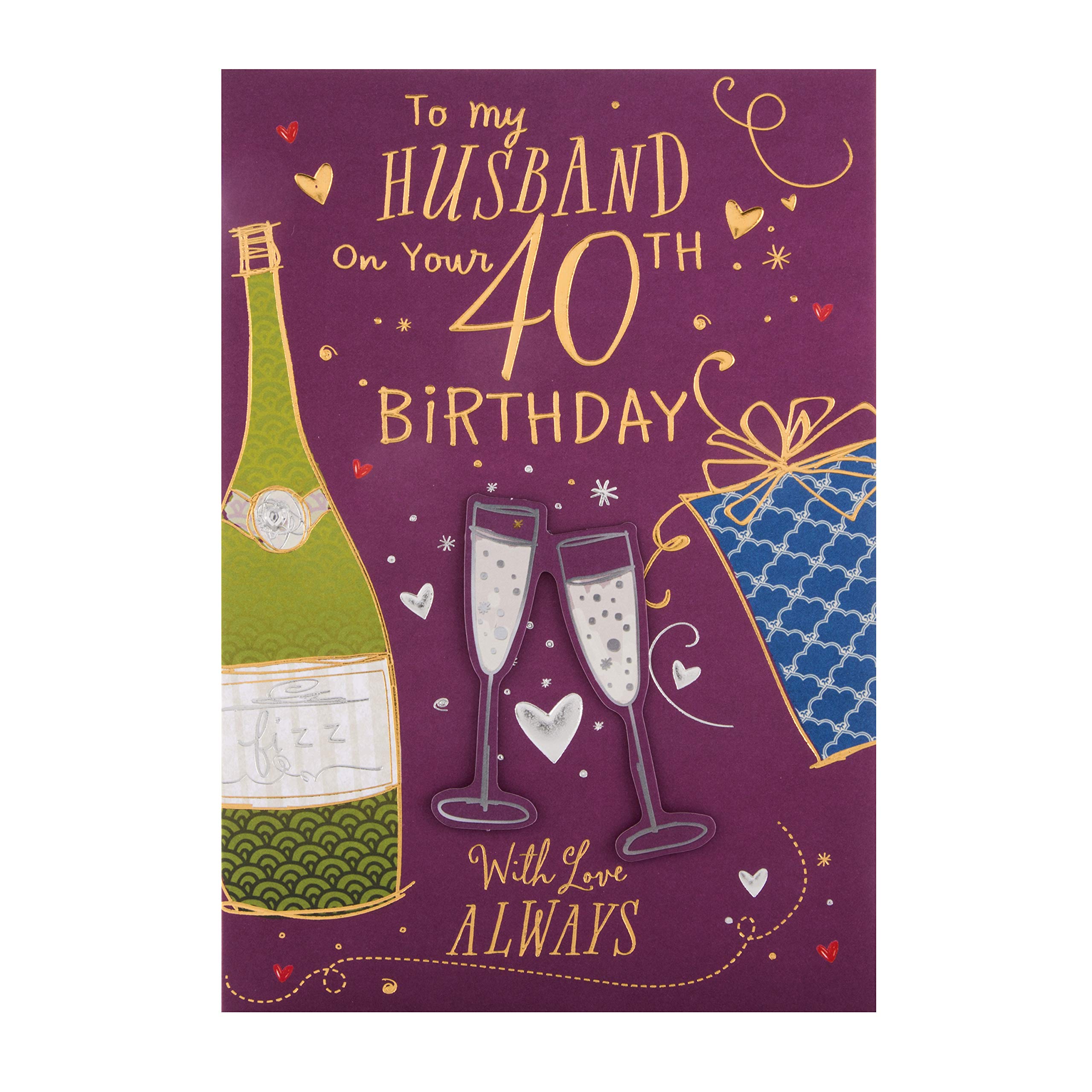 40TH Birthday Card for Husband from Hallmark - 3D Design with Gold Foil Details