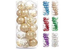 AMS 2.76"/24ct Shatterproof Clear Plastic Christmas Ball Ornaments Decorative Xmas Baubles Set with Stuffed Delicate Decorations for Wedding,Thanksgiving,Party(70mm, Gold)