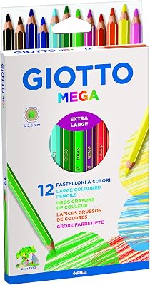 Mega - Astuccio Da 12 Matite A Pastello Colorate, 5.5 mm, Colori Intensi