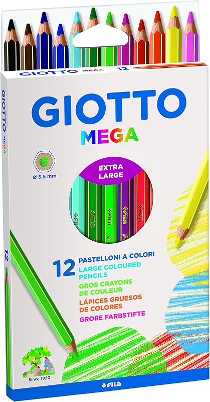 Mega, lápis de cor grossos, forma hexagonal, mina de 5,5mm, cores variadas, 12 unidades.