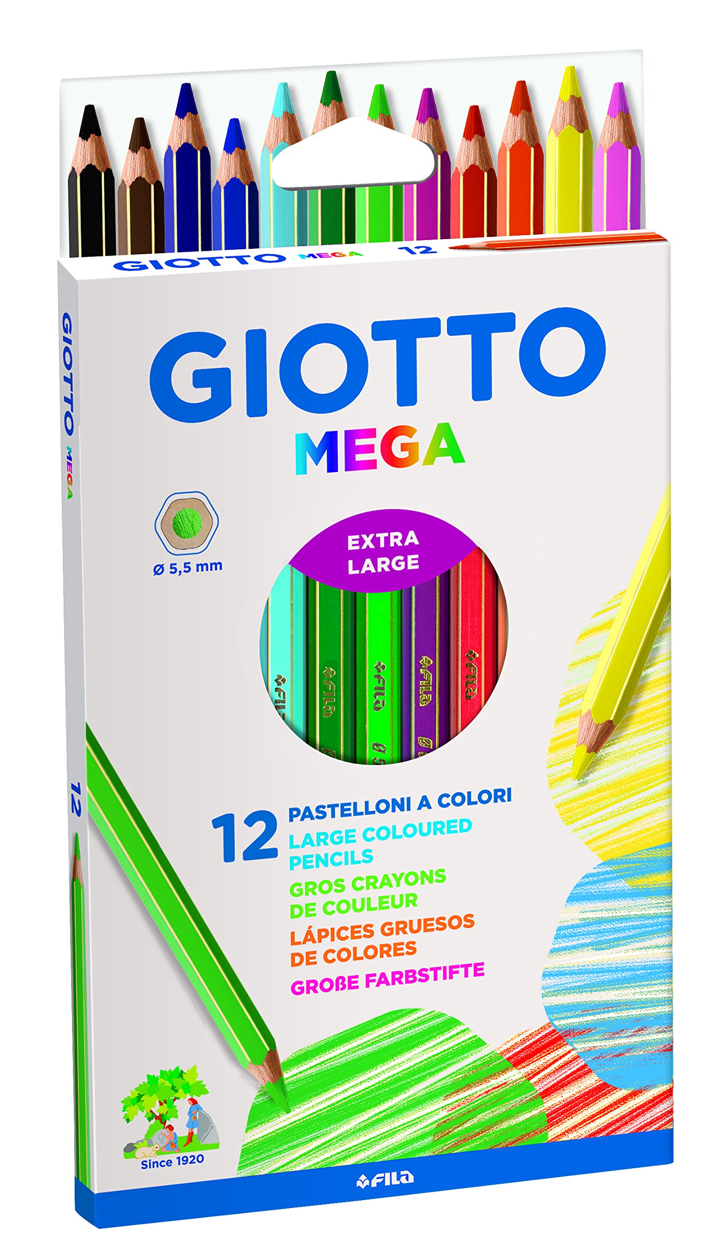 GIOTTO Mega Chunky Colouring Pencils, 12 Assorted Colours, For Children, Parties and Schools — image 1