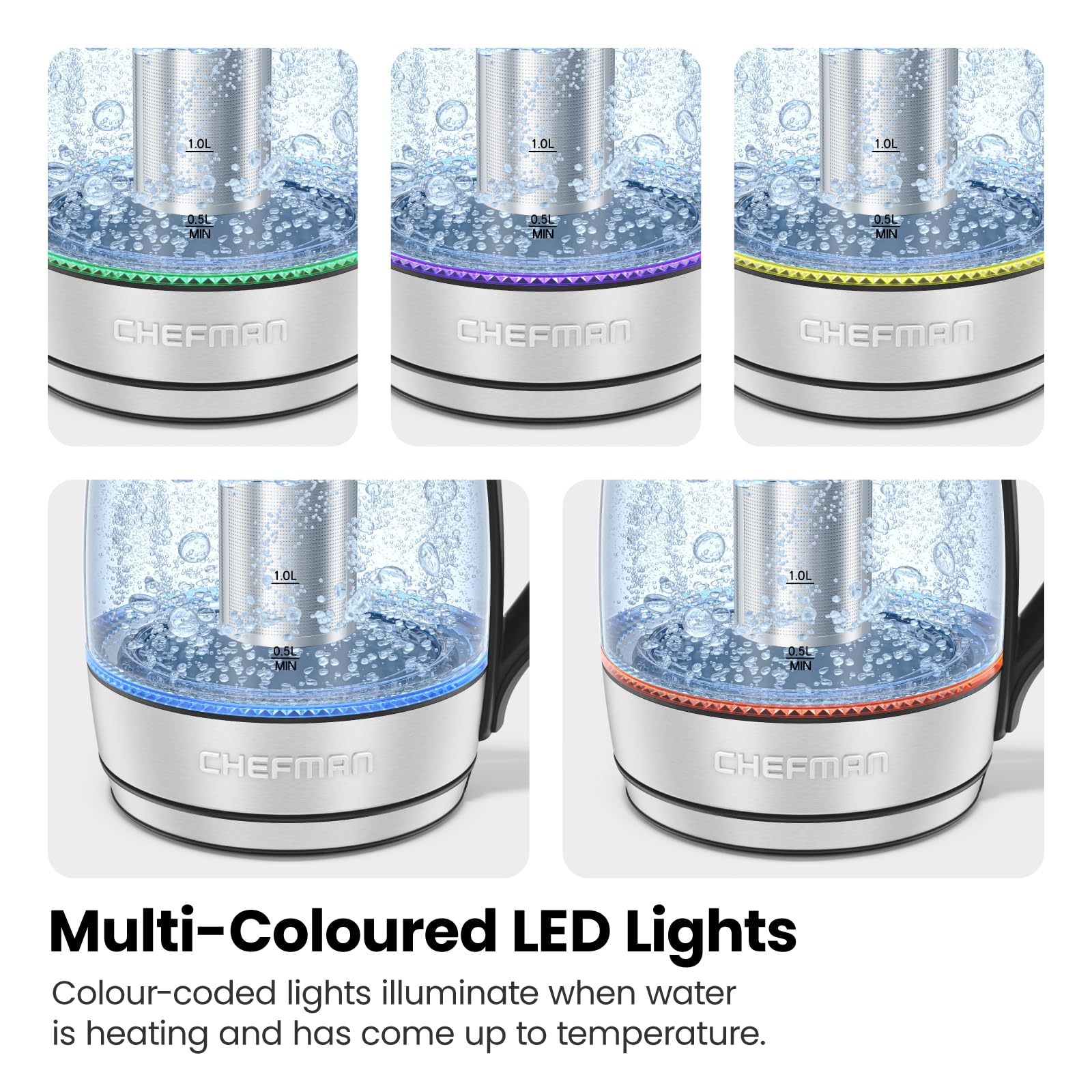 Chefman Electric Kettle with Temperature Control, 5 Presets LED Indicator Lights, Removable Tea Infuser, Glass Tea Kettle & Hot Water Boiler, 360° Swivel Base, BPA Free, Stainless Steel, 1.8 Liters - Image 7