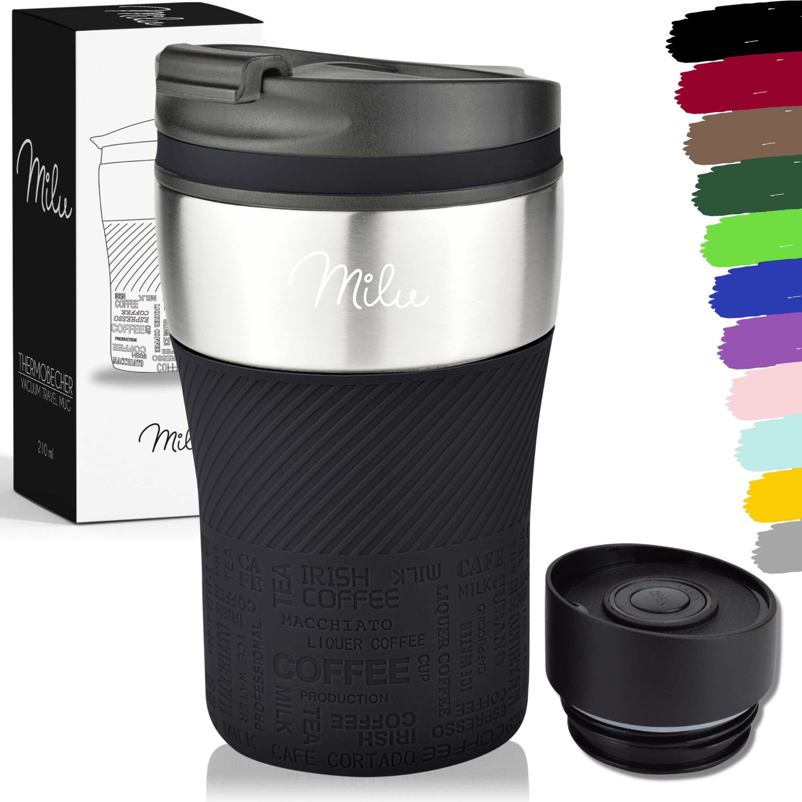 Milu Stainless Steel Vacuum Insulated Travel Coffee Mug 210ml, 100% Leak Proof Tumbler Keeps Cold and Warm, Double Walled Cup, Suitable for Coffee and Tea (Black)