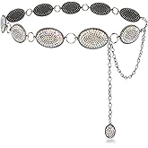 Womylufy Western Rhinestone Chain Belt, Crystal Concho Design, Metal Cowgirl Dress Belt with Bling