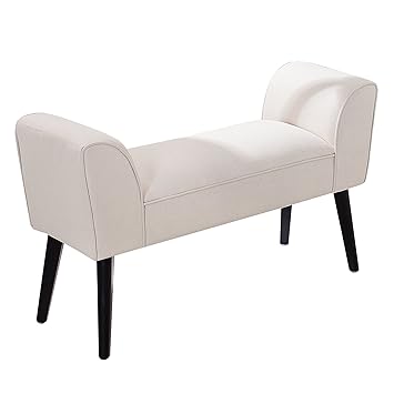 Invicta Interior Sitzbank Scarlett Gepolstert Creme mit Armlehnen und Massivholz-Beinen 90 cm Bank Polsterbank Flur Schminkti