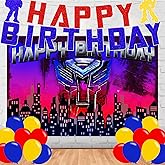 Cartoon Robot Birthday Party Supplies,Robots Party Decorations Set Include Banner, Backdrop, Balloons for Boys Girls Anime Theme Party