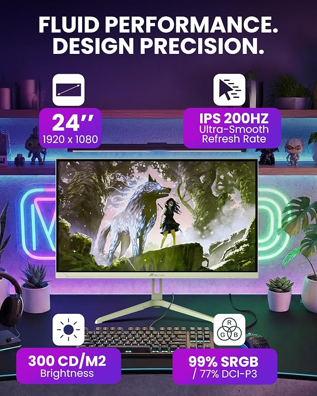 Nova 24" Monitor Gaming IPS FHD 200 Hz, 1 ms, FreeSync, HDR, Altavoces Integrados – Forest Green