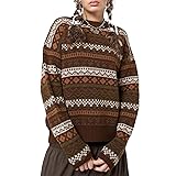 Women Y2K Argyle Striped Pullover Sweater Casual
