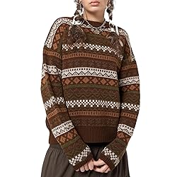 Women Y2K Argyle Striped Pullover Sweater Casual