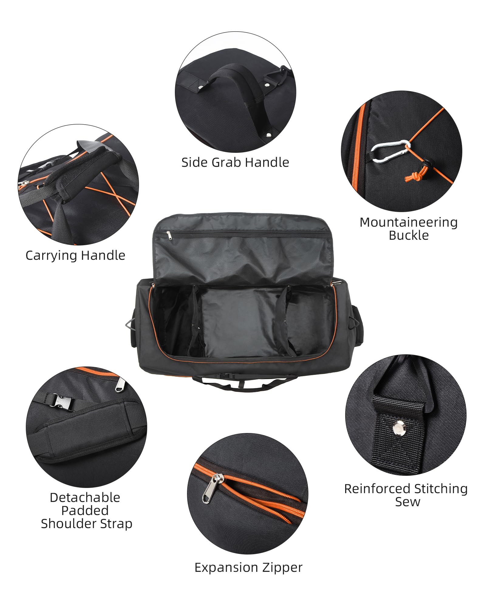 CONTAIL 32” Soft-side 110L Expandable 140L Rolling Duffle Bag with 2 Inline Wheels,Convertible Weekend Travel Bag with Bungee-Cord System,Black-orange
