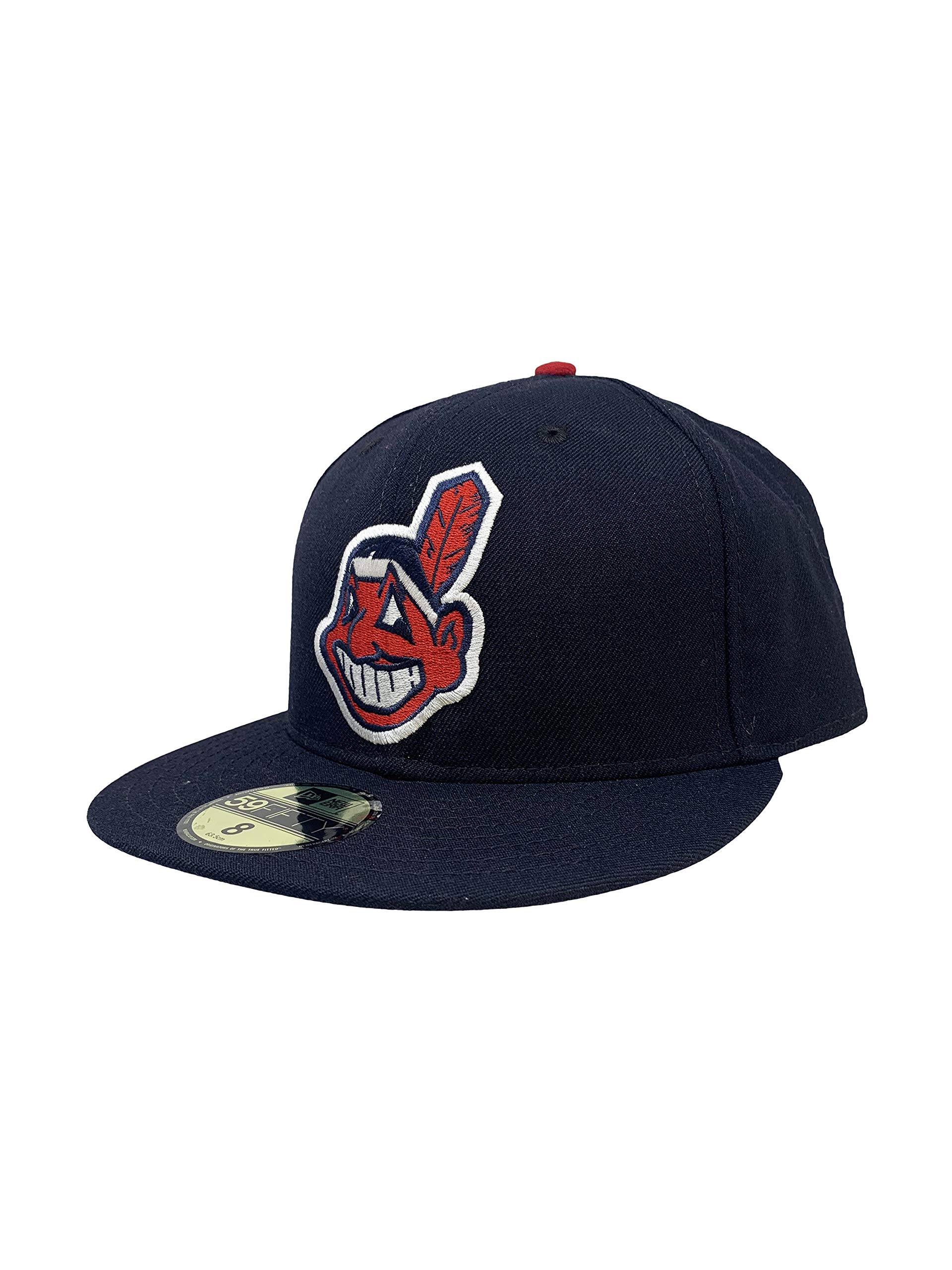 Cleveland Indians Fitted Baseball Hat MLB 59Fifty Flat Bill Caps (8, Navy MLB17 5950)