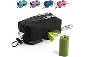 Dog Poop Bag Holder for Leashes - Dog Poop Bag Dispenser and Treat Holder with 2 Waterproof Pouches for Pet Waste Bags and Walking Accessories + 1 Free Roll - Leashrr 2.0 (Black)