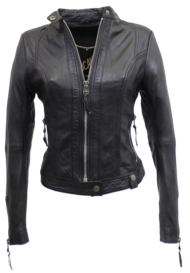 RICANO Nena-4, Damen Lederjacke (Slim Fit) aus Echtem Lamm Nappa Leder in Schwarz