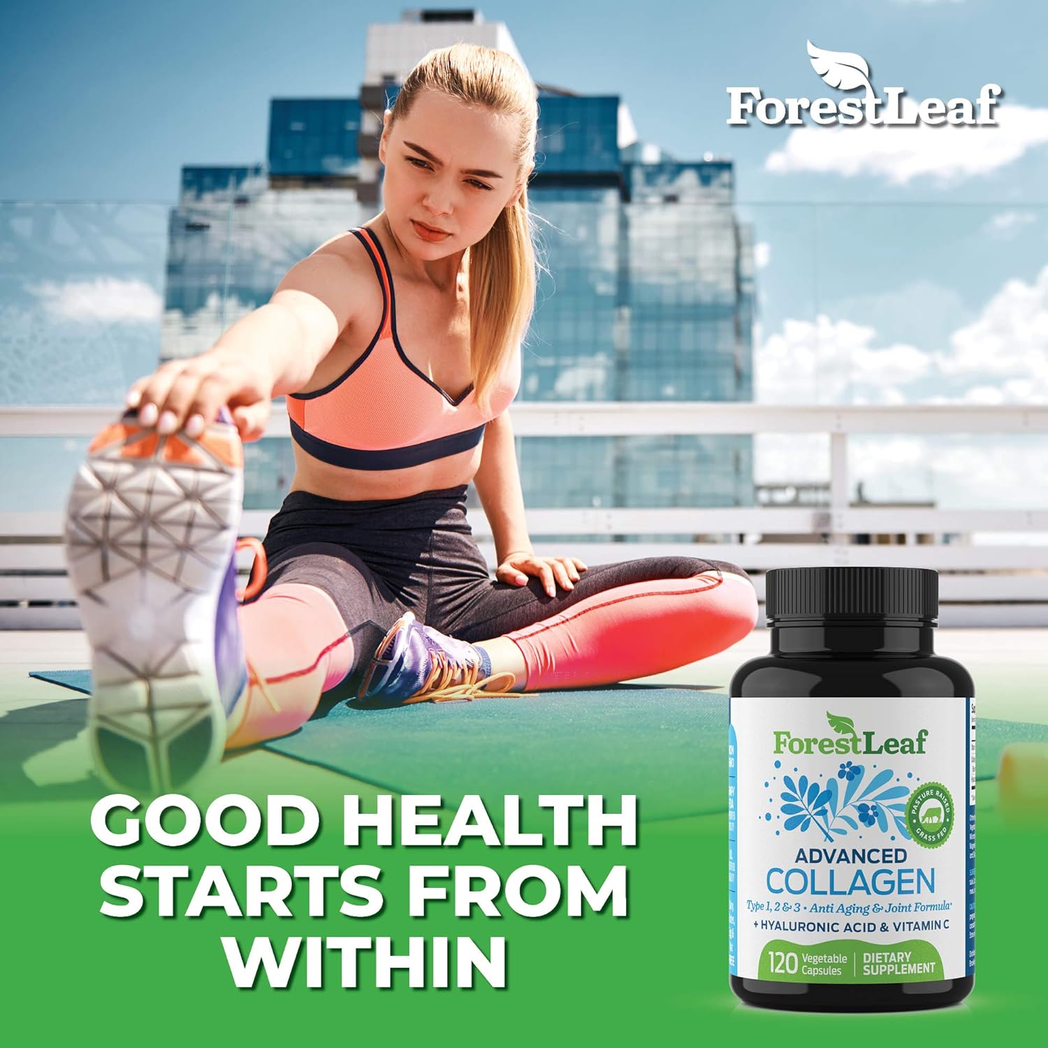 Advanced Collagen Supplement, Type 1, 2 and 3 with Hyaluronic Acid and Vitamin C - Anti Aging Joint Formula - Boosts Hair, Nails and Skin Health - 120 Veggie Capsules - by ForestLeaf: Health & Personal Care