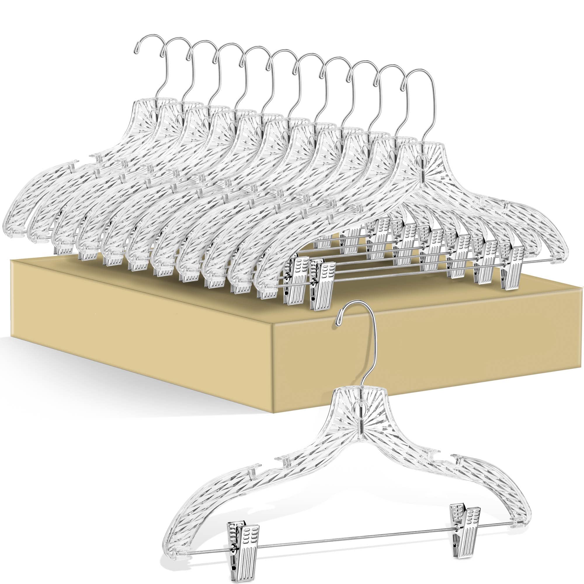 12 Quality Hangers Clear Crystal Plastic Skirt/pant Hangers 17" Crystal Hangers Heavy Duty - 12 Pack