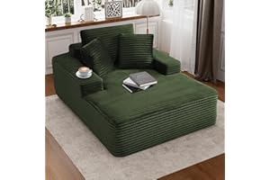 BEQAI 50"W x 66"D Oversized Chaise Lounge Chair Indoor Boneless Reading Chair Faux Fur Recliner Large Deep Seat Upholstered Sleeper Comfy Sofa Bed Couch with 3 Pillows for Living Room Bedroom, Green