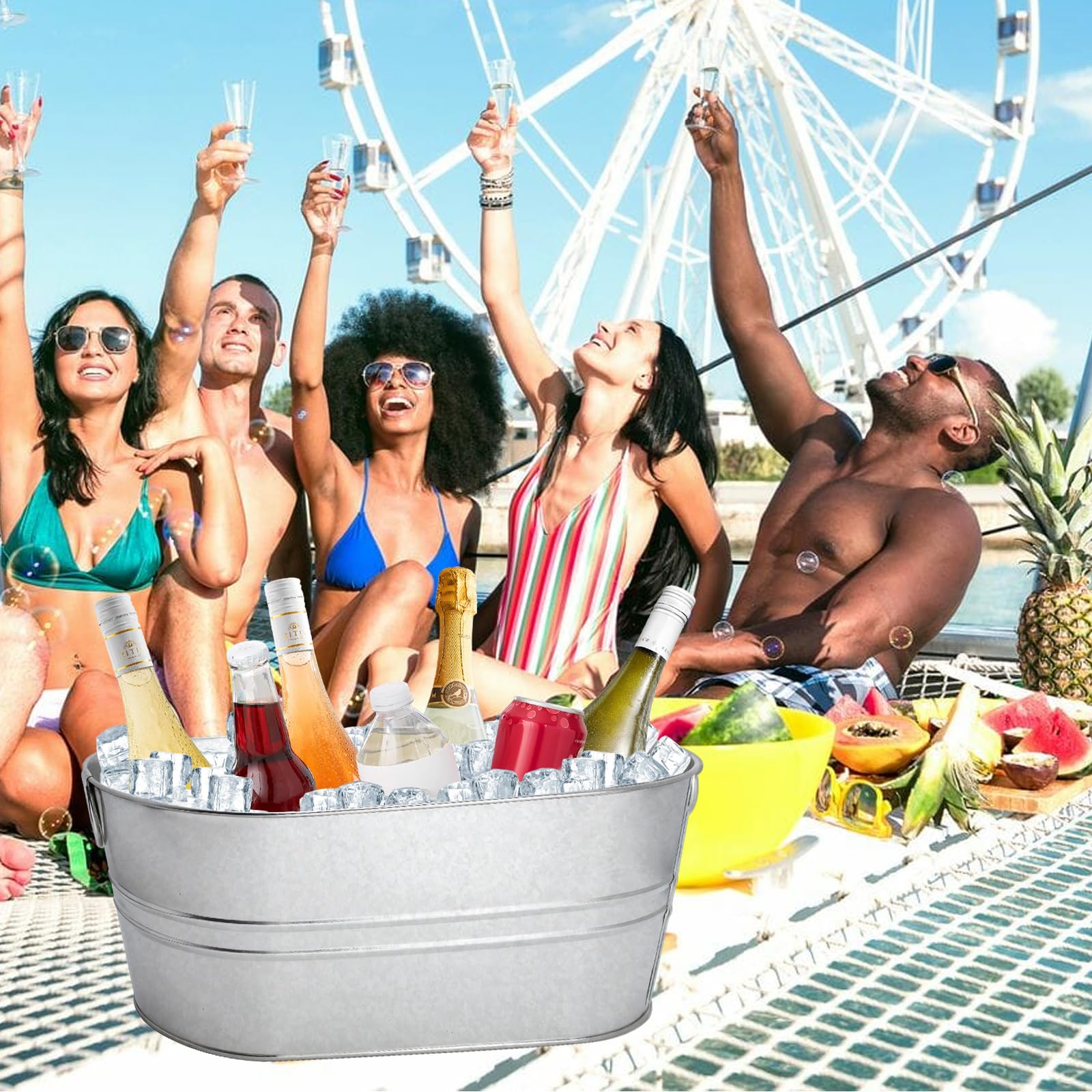 2 Pack 4 Gallon Galvanized Tub Ice Buckets for Parties Portable Beverage Tub with Handles Champagne Bucket Metal Ice Buckets for Cocktail Bar with Ice Scoop