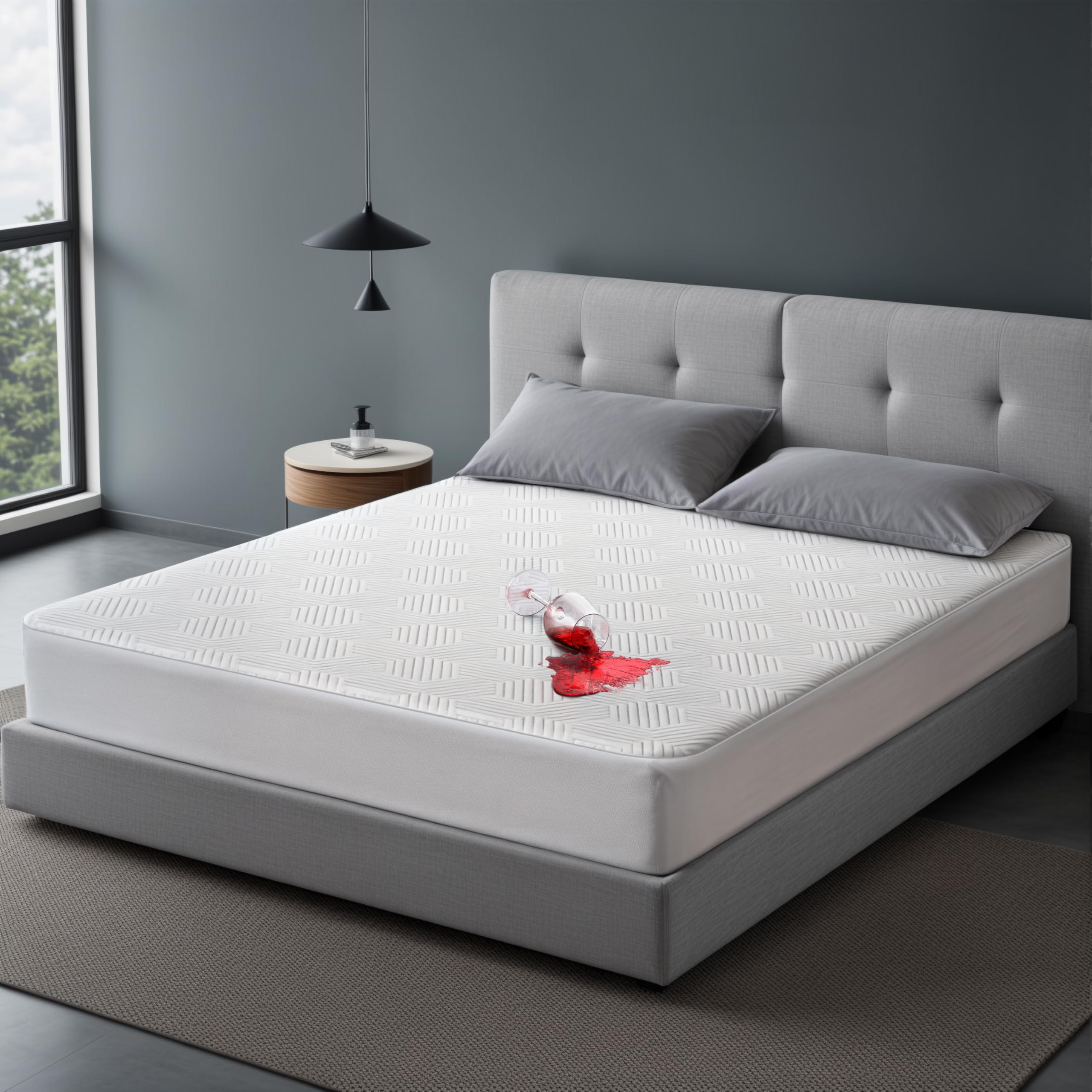 Photo 1 of 100% Waterproof Mattress Protector with High Resistance to Liquid, Breathable 3D Air King Mattress Protector, Ultra Soft Cooling Mattress Cover Hypoallergenic Quiet Bed Cover Fits 6"-21"