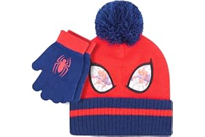 Marvel Spider-Man Kid’s Winter Hat and Snow Gloves for Boys and Toddlers, 2 Pc. Set, Pom-Pom Beanie with Warm Mittens