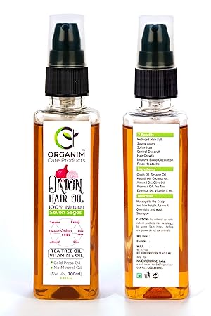 organim onion hair oil for hair growth,hair regrowth oil for women and men onion seed kalonji sesame coconut olive aloe vera almond oil (tea tree essential oil and vitamin e oil)100ml