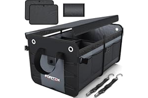 FORTEM SUV Trunk Organizer, Car Organizer, Collapsible Multi-Compartment Storage Bag for Car Accessories for Women Men, Non Slip Bottom, Adjustable Straps, Soft Cover (Large, Grey)