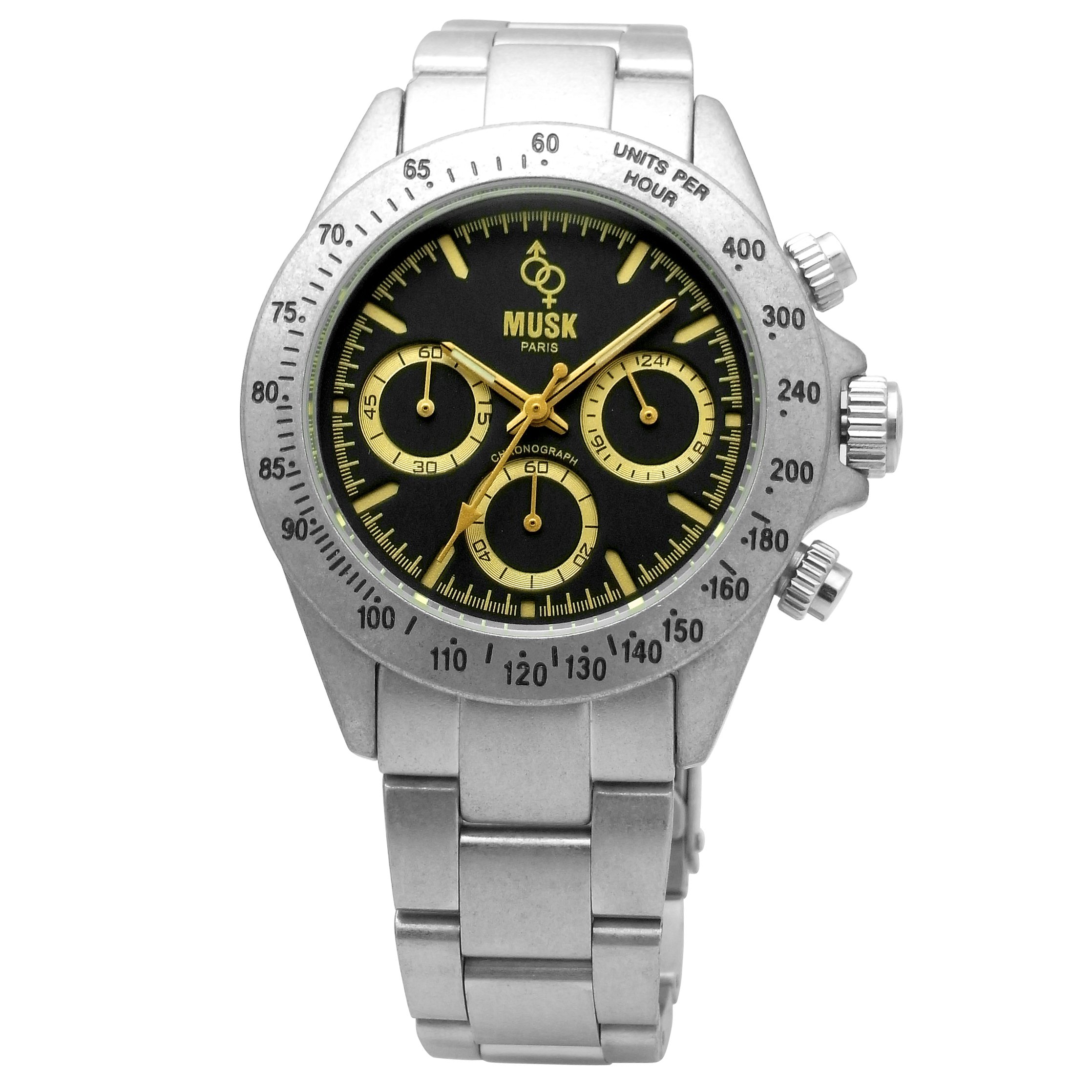 Mua [ムスク]MUSK 腕時計 ダメージ加工 クロノグラフ ブラック