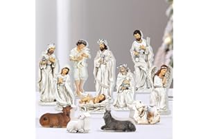 Burbell 12 Pcs Mini Nativity Scene Set for Christmas Indoor Decor Wooden Christmas Little Nativity People Set Mini Jesus Christmas Ornaments Gifts Xmas Tabletop Scenes Figures Set