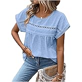 SweatyRocks Women's Crewneck Short Sleeve Blouses Casual Lace Crochet Loose Fit Blouse Shirts Going Out