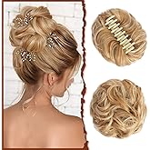 SOFEIYAN Claw Clip Messy Bun Hair Piece Wavy Curly Hair Bun Clip in Claw Chignon Ponytail Hairpieces Synthetic Tousled Updo Hair Extensions Scrunchie Hairpiece for Women, Blonde Mixed Platinum Blonde