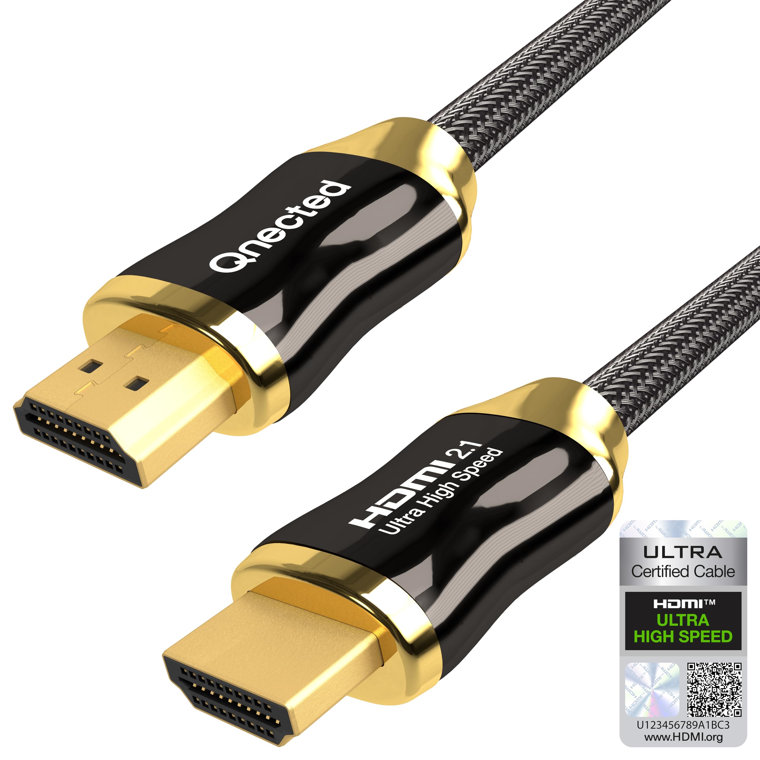 Qnected HDMI 2.1 cable 2m - (2 meters) | Gen 2 Certified | Ultra High Speed | 4K 120Hz & 144Hz, 8K 60Hz Ultra HD | 48 Gbps | Suitable for PS5, Xbox Series X & S | Charcoal Black